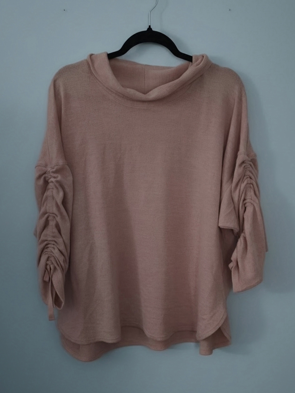 Max Studio Dusty Rose Ruched Sleeve Cowl Neck Sweater